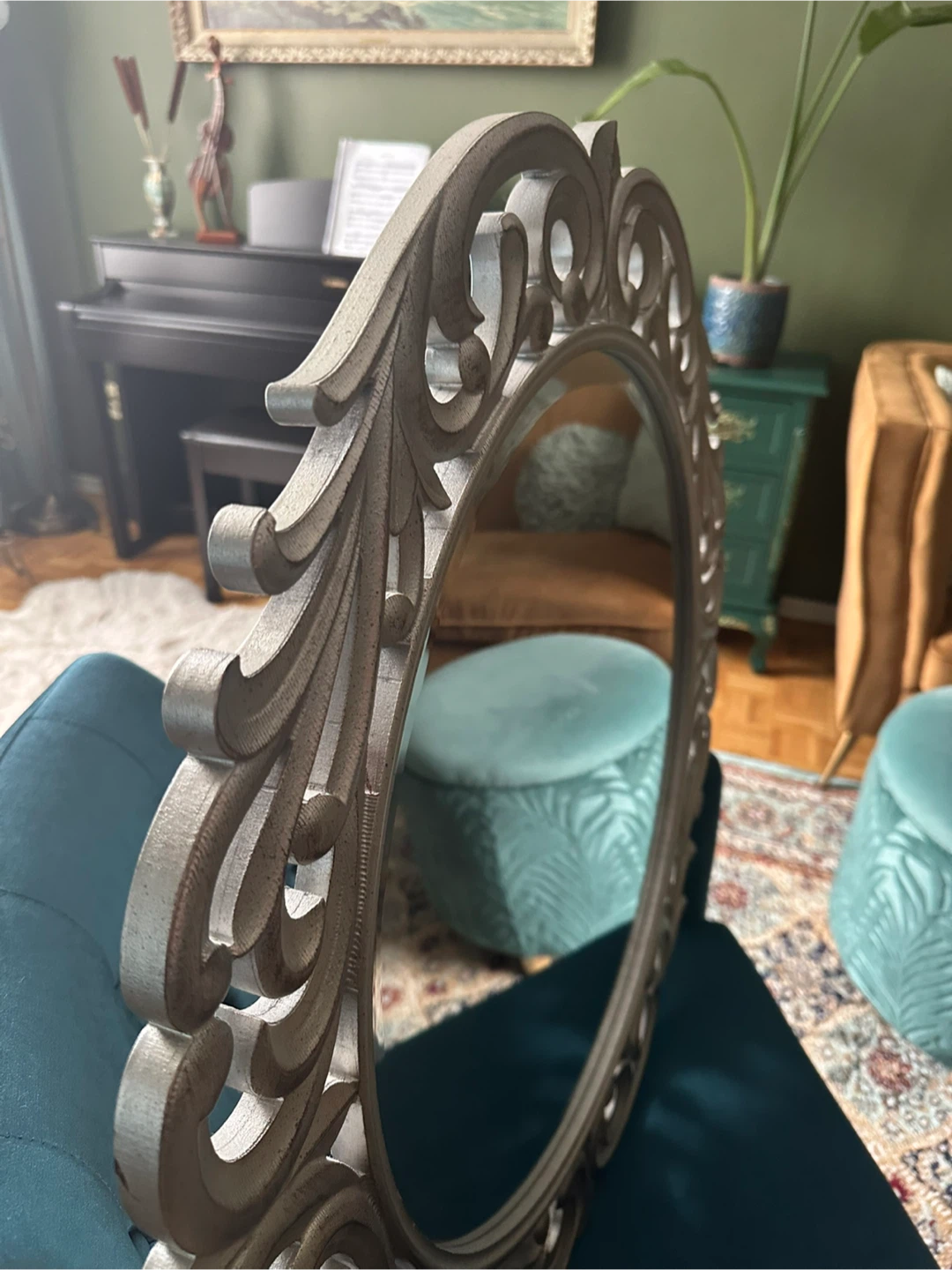Decorative Ornate Silver Round Wall Mirror - photo 5