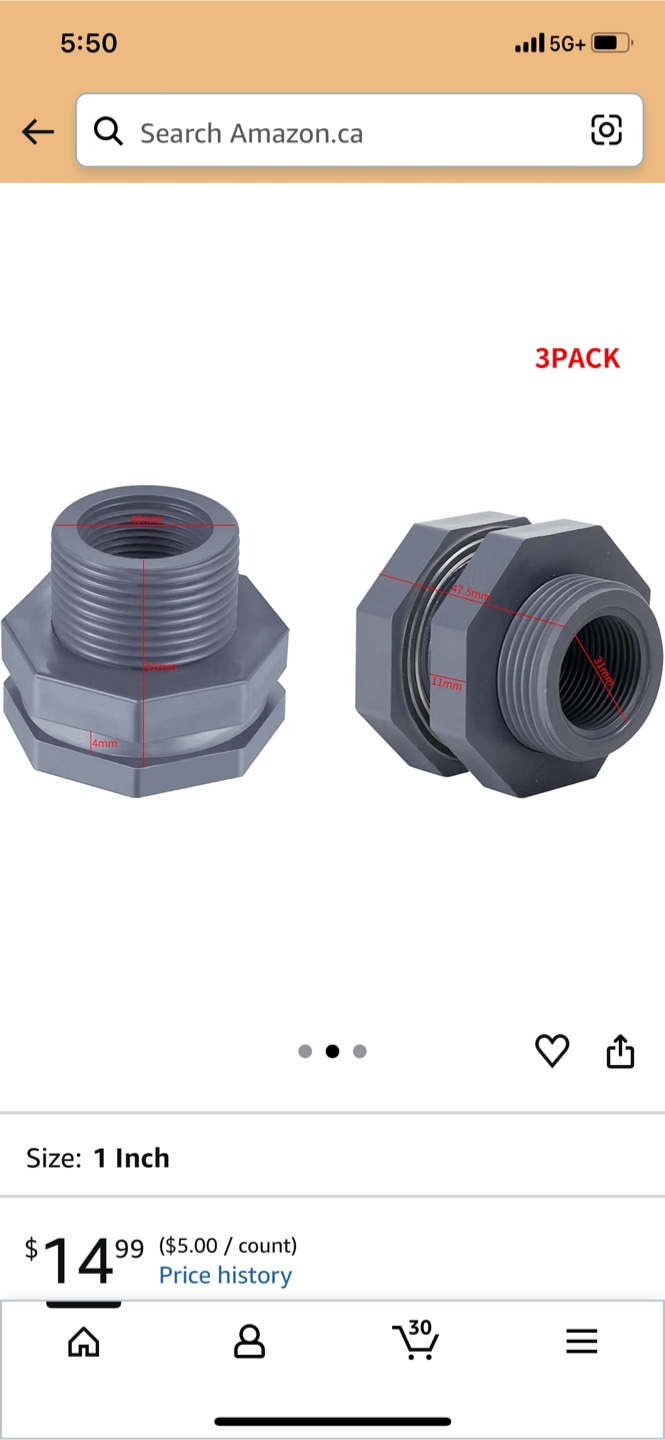 UgyDuky 1 Inch PVC Bulkhead Fittings (Set of 3) - photo 2