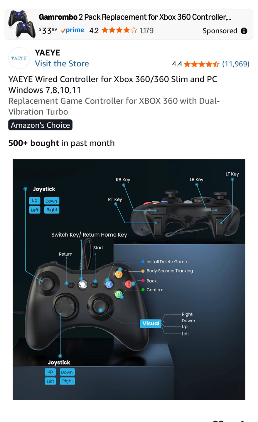 YAEYE Wired Controller for Xbox 360/360 Slim and PC Window - photo 3