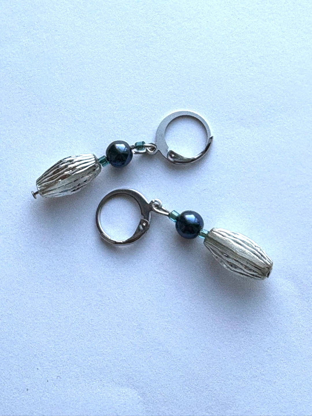 Blue and silver drop earrings, new