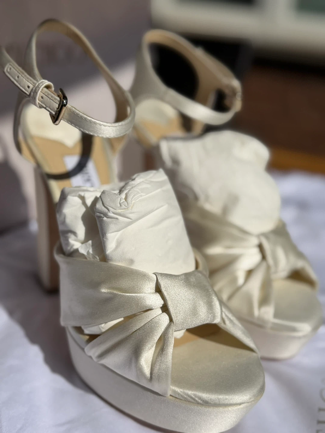Jimmy Choo Heloise 120 Ivory Satin Heels Size 37