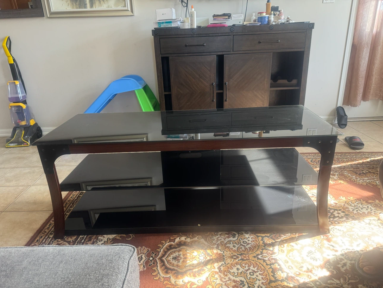 Black Glass and Wood Coffee Table - photo 3