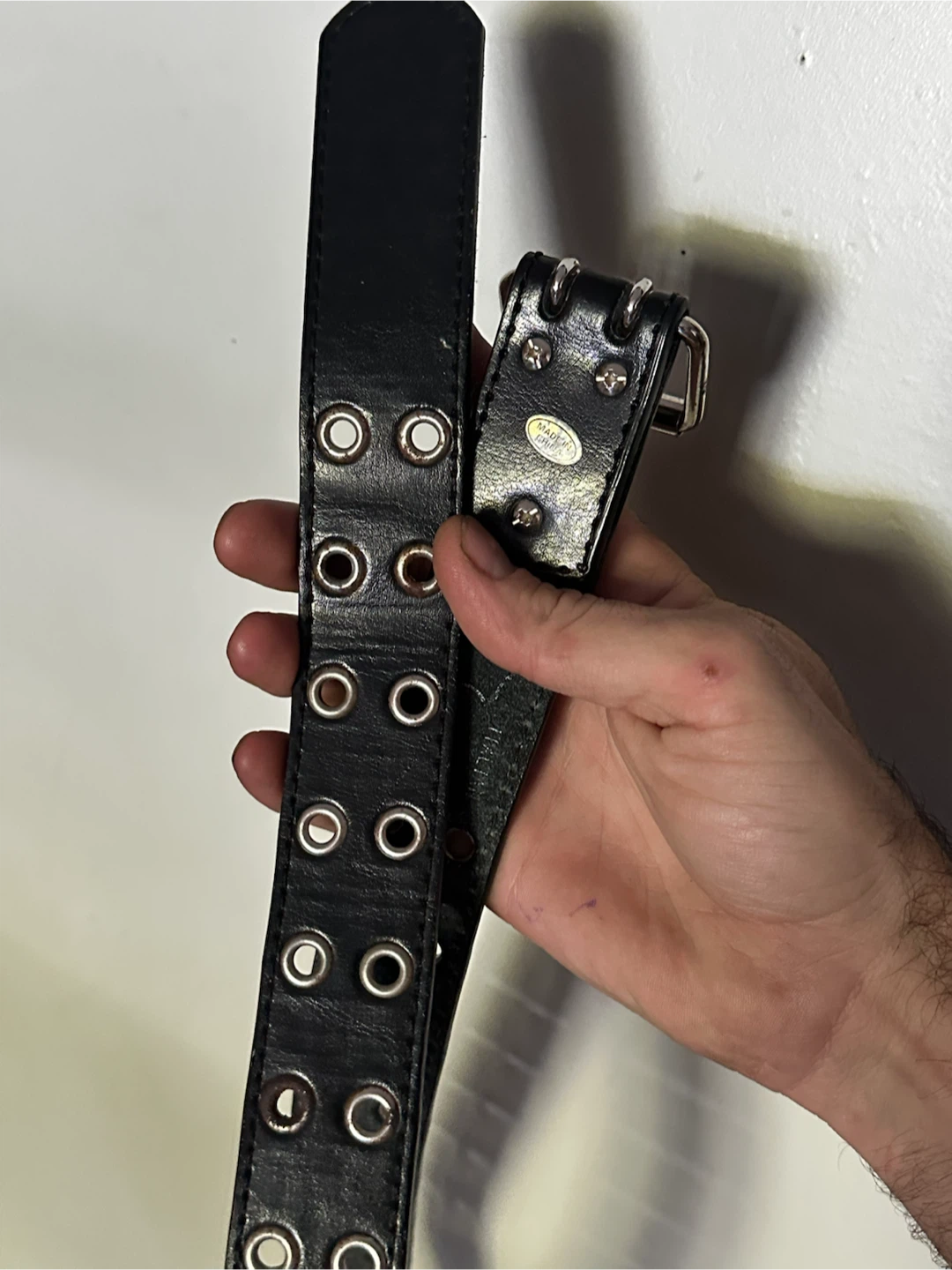 Vintage Italian Leather Double Prong Grommet Belt 36 - photo 2