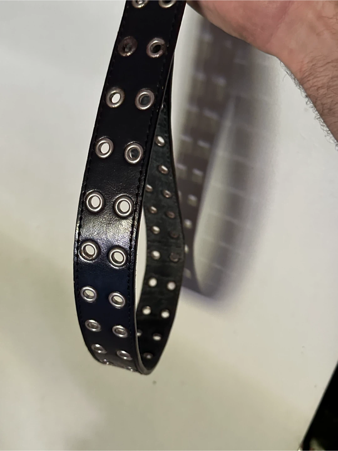 Vintage Italian Leather Double Prong Grommet Belt 36 - photo 3
