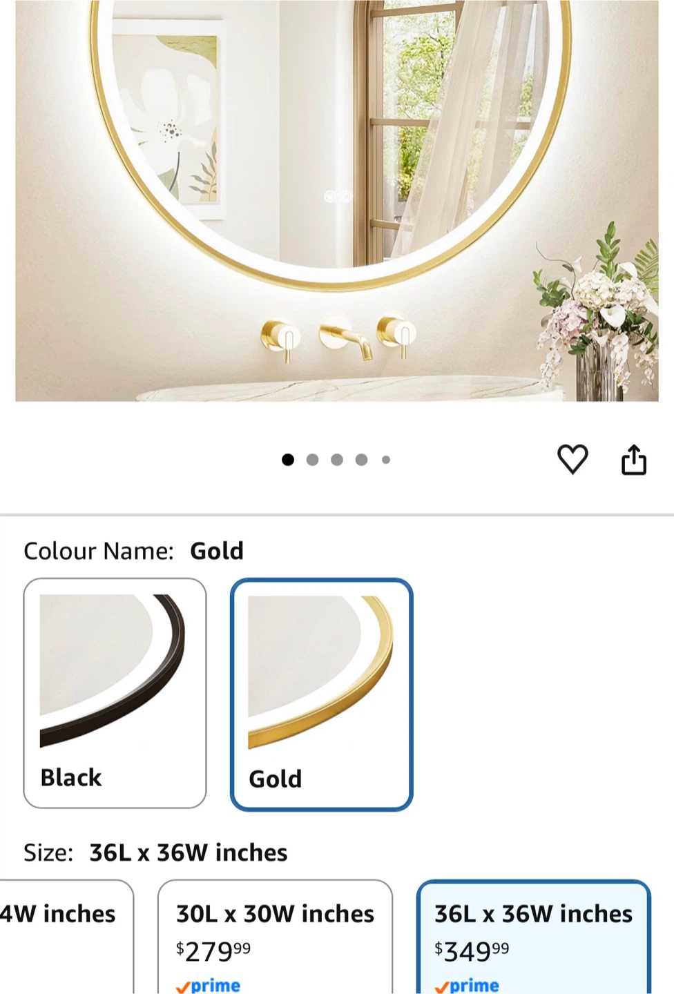 Tetote Gold LED Round Wall Mirror