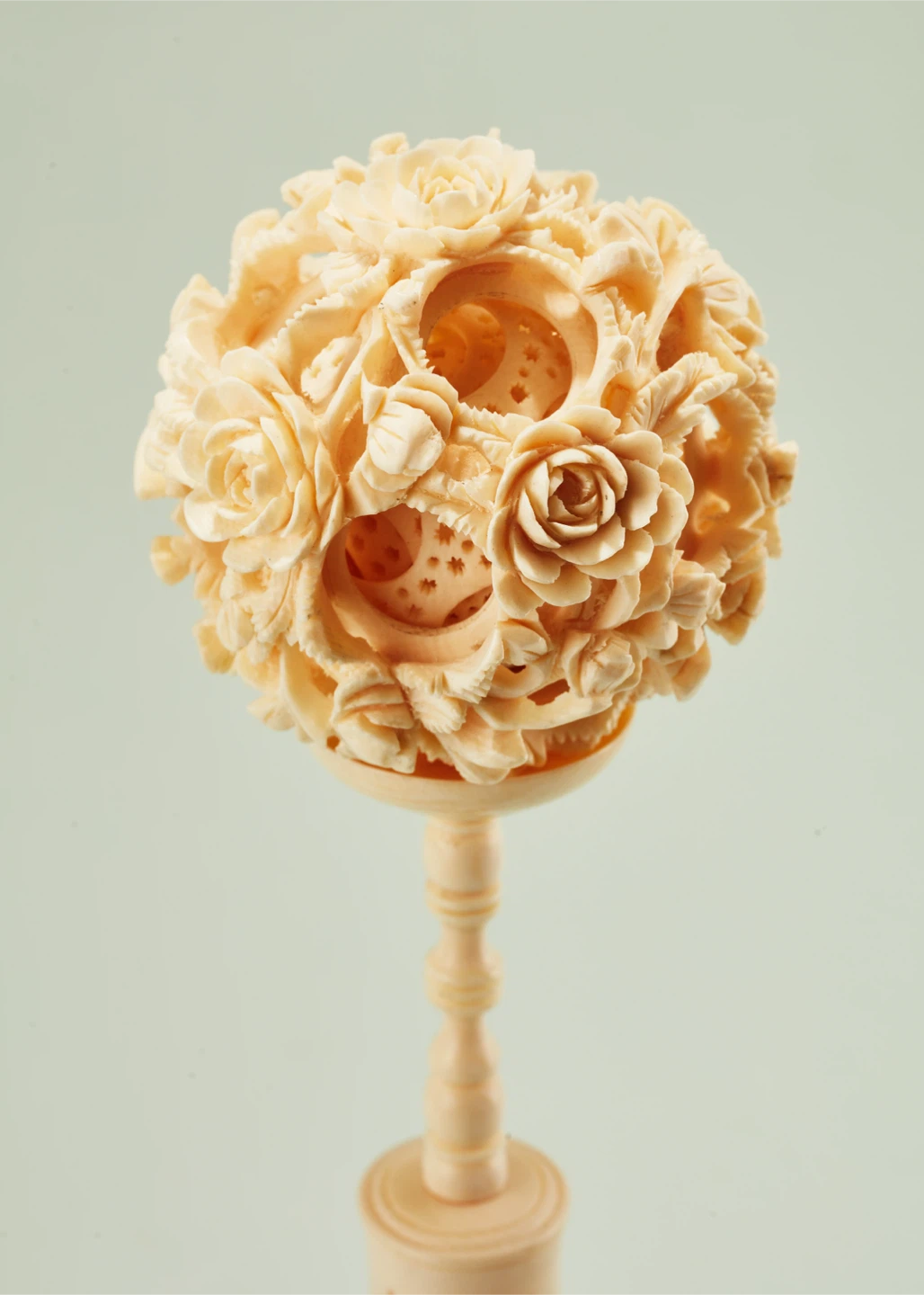 Vintage Hand-Carved Bone "Devil’s Work" Puzzle Ball - photo 2