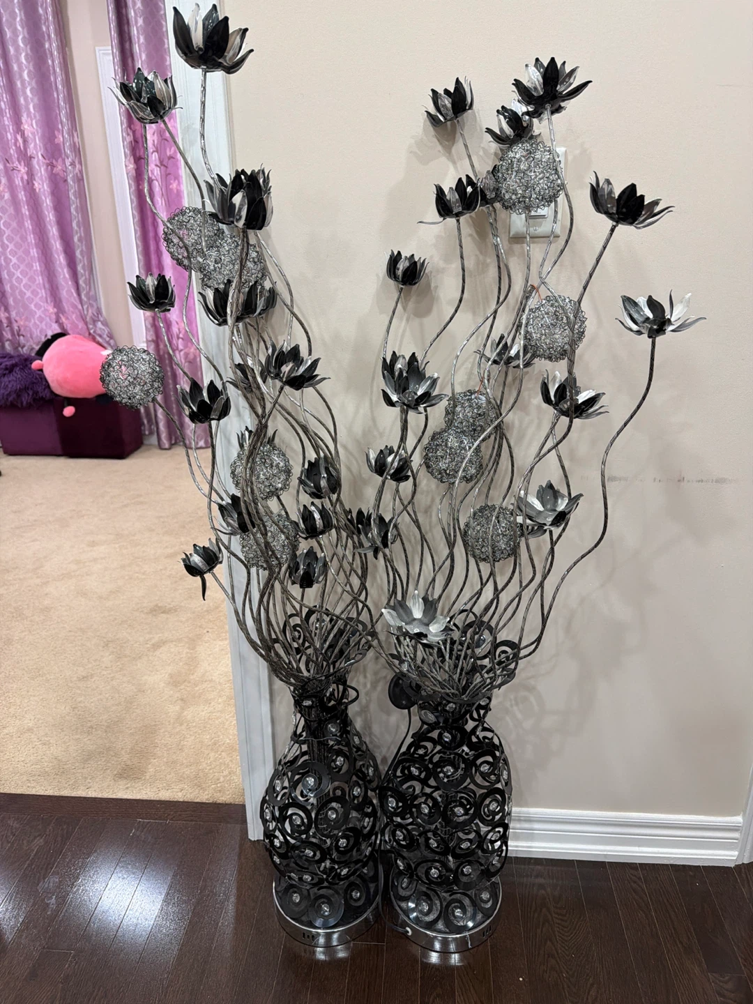 Decorative Metal Floor Vases with Floral Sprays
