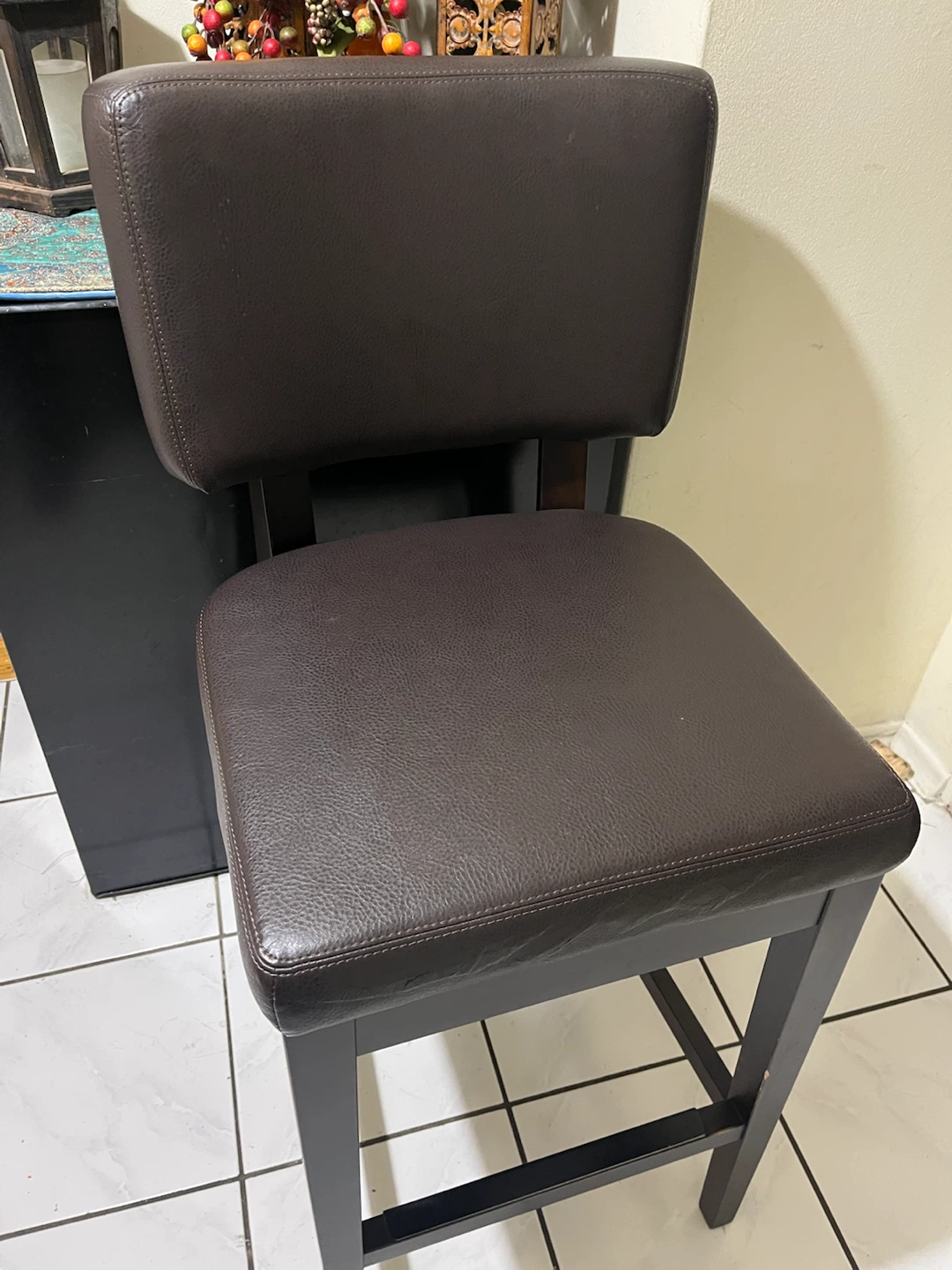 Two Dark Brown Faux Leather Bar Stool