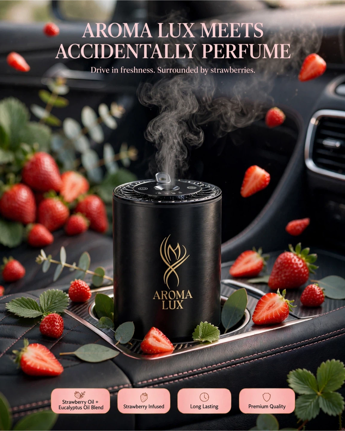 🍓🚗 AROMA LUX Strawberry Car Diffuser | Premium Aluminum Alloy