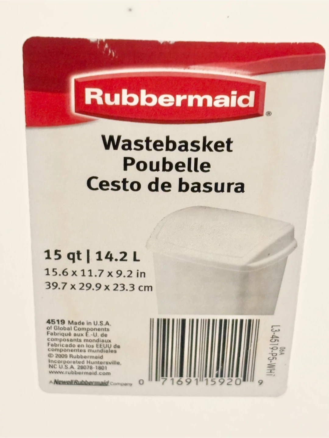 Garbage bin Rubbermaid 14.2L White Wastebasket - photo 3