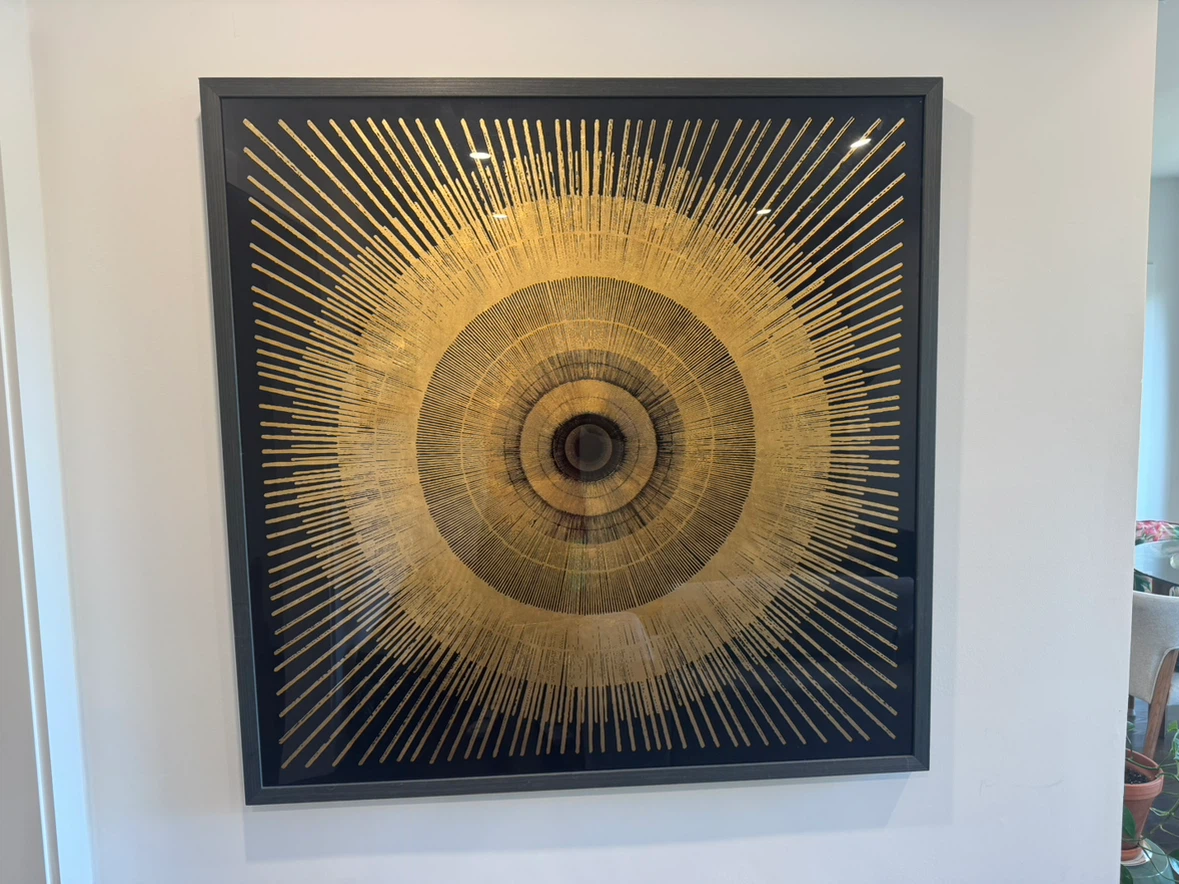 Large Gold and Black Sunburst Framed Wall Art - photo 2