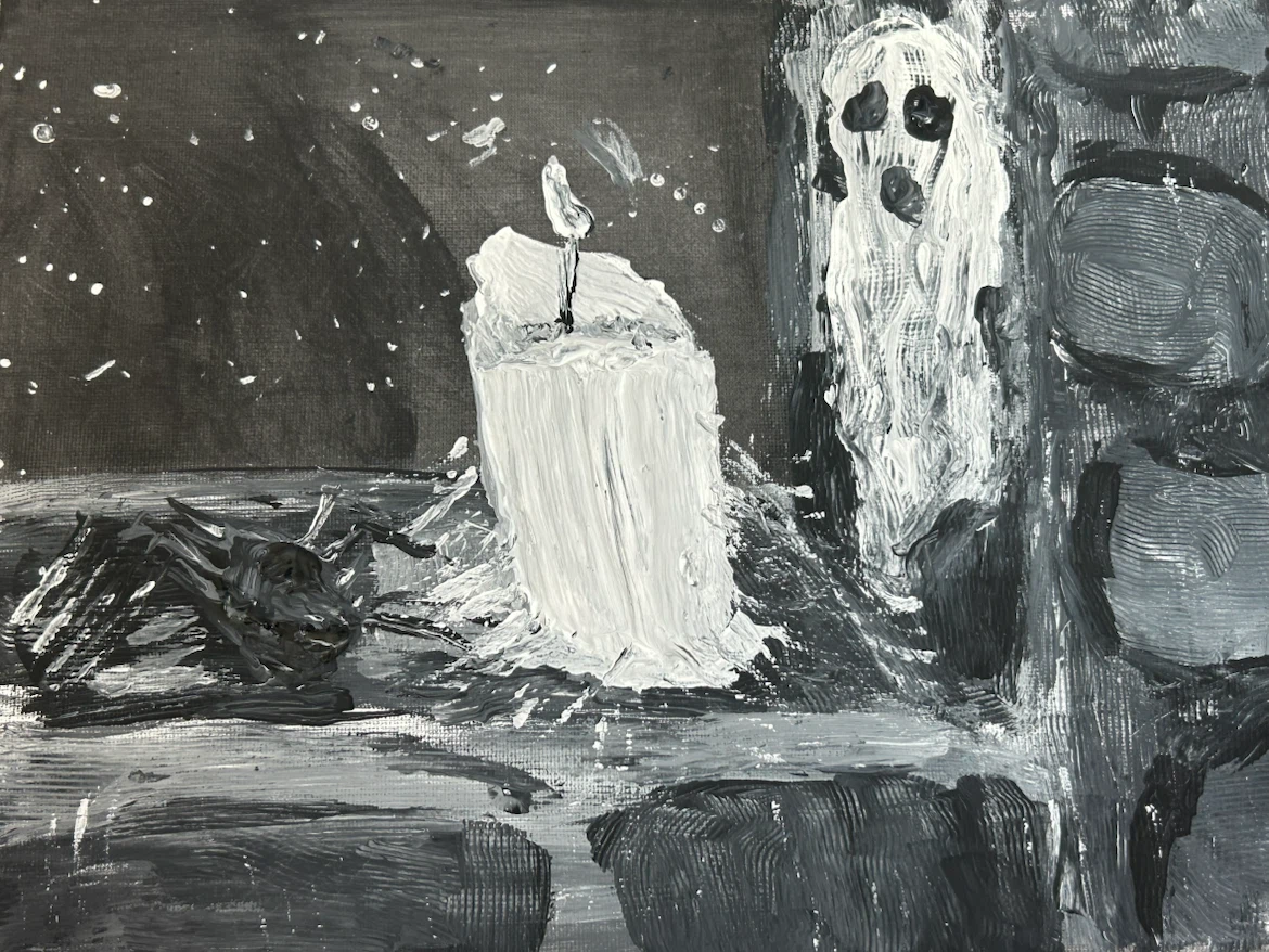 🏈Original Ghost and Candle Acrylic Painting