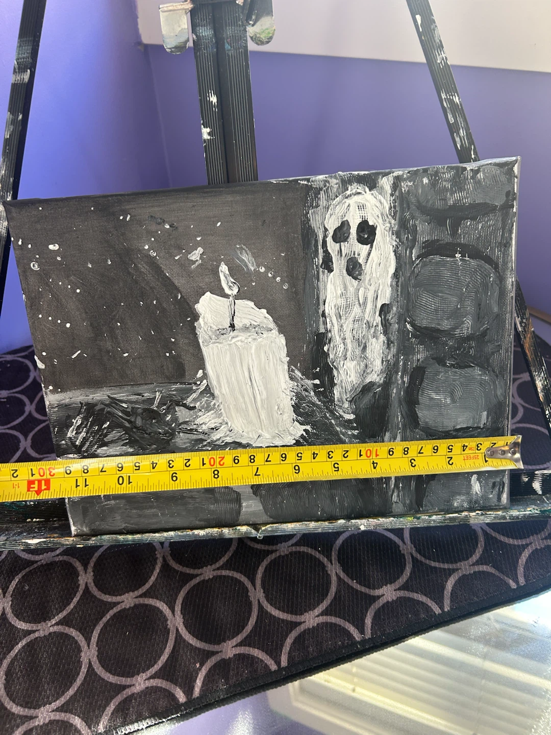 🏈Original Ghost and Candle Acrylic Painting - photo 2