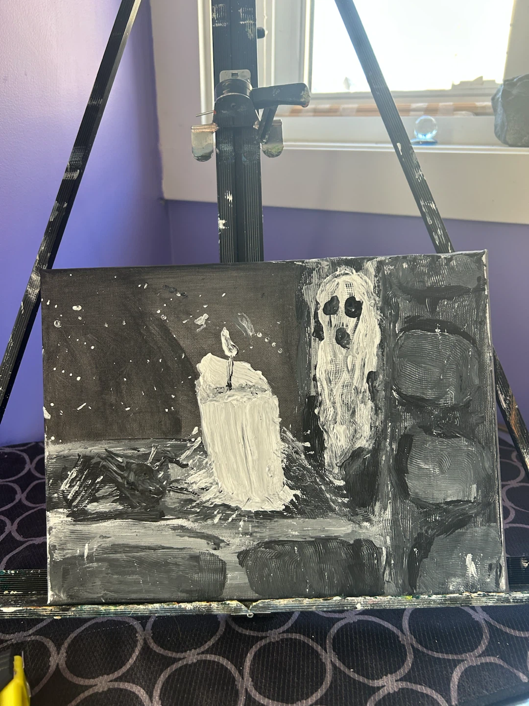🏈Original Ghost and Candle Acrylic Painting - photo 5
