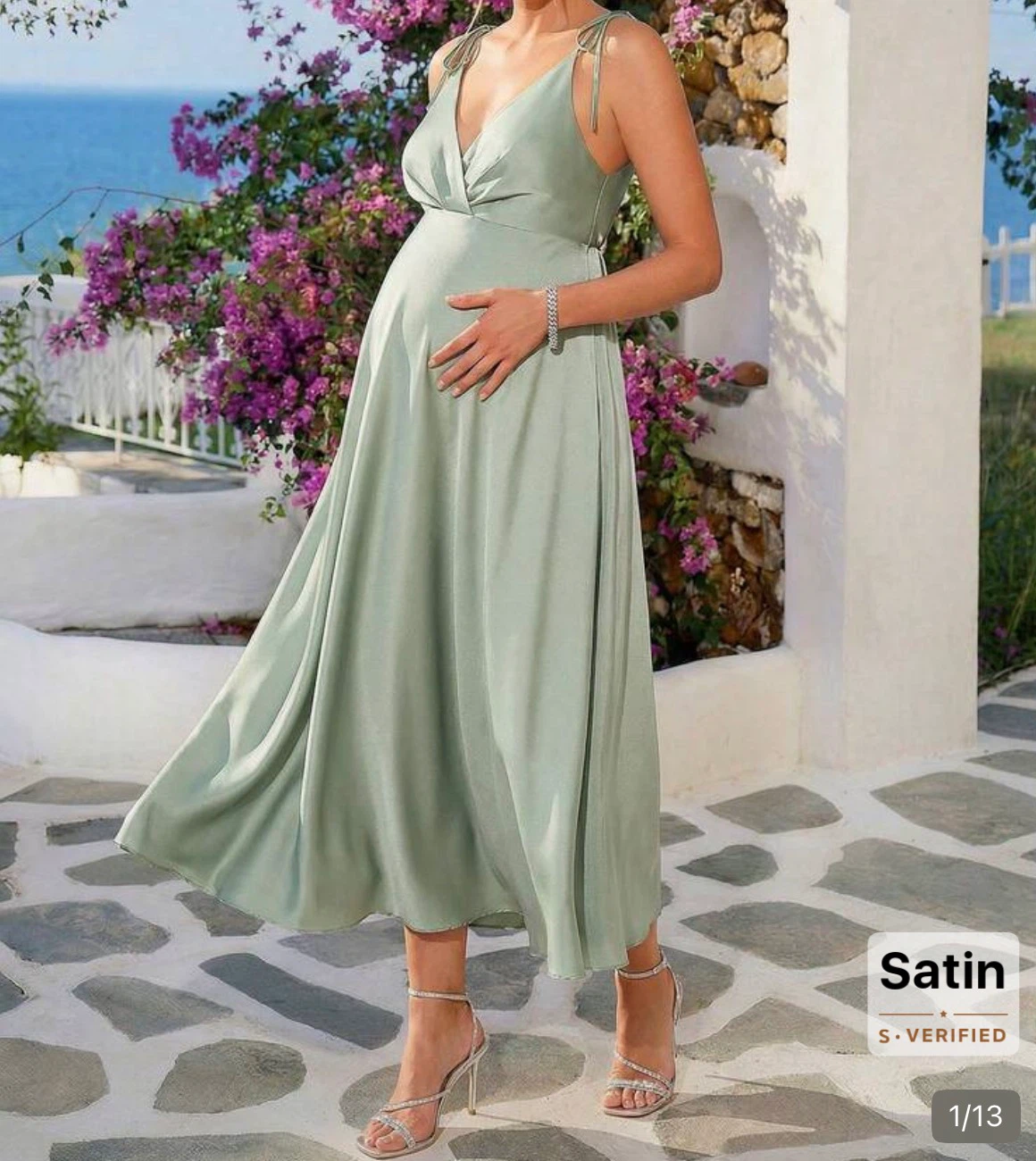Satin Maternity Midi Dress
