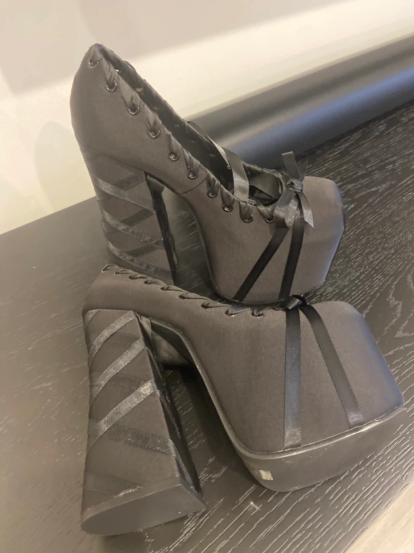 🏈Black Lace-Up Platform Heels - photo 3