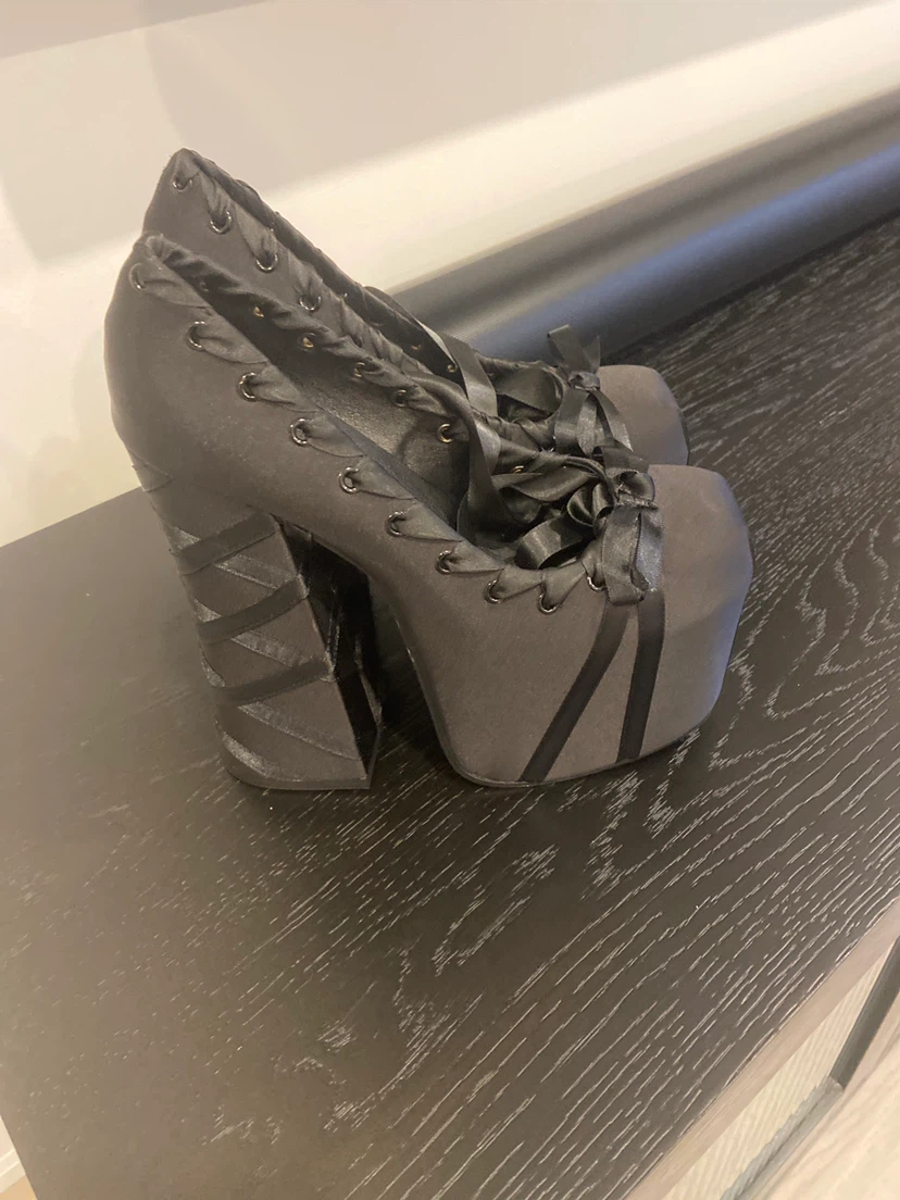 🏈Black Lace-Up Platform Heels - photo 4
