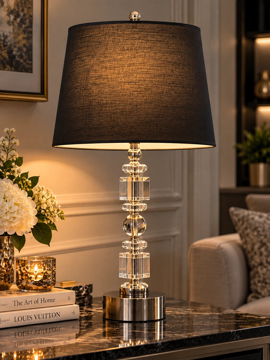 Set of Two Crystal Table Lamps with Black Shades - photo 2