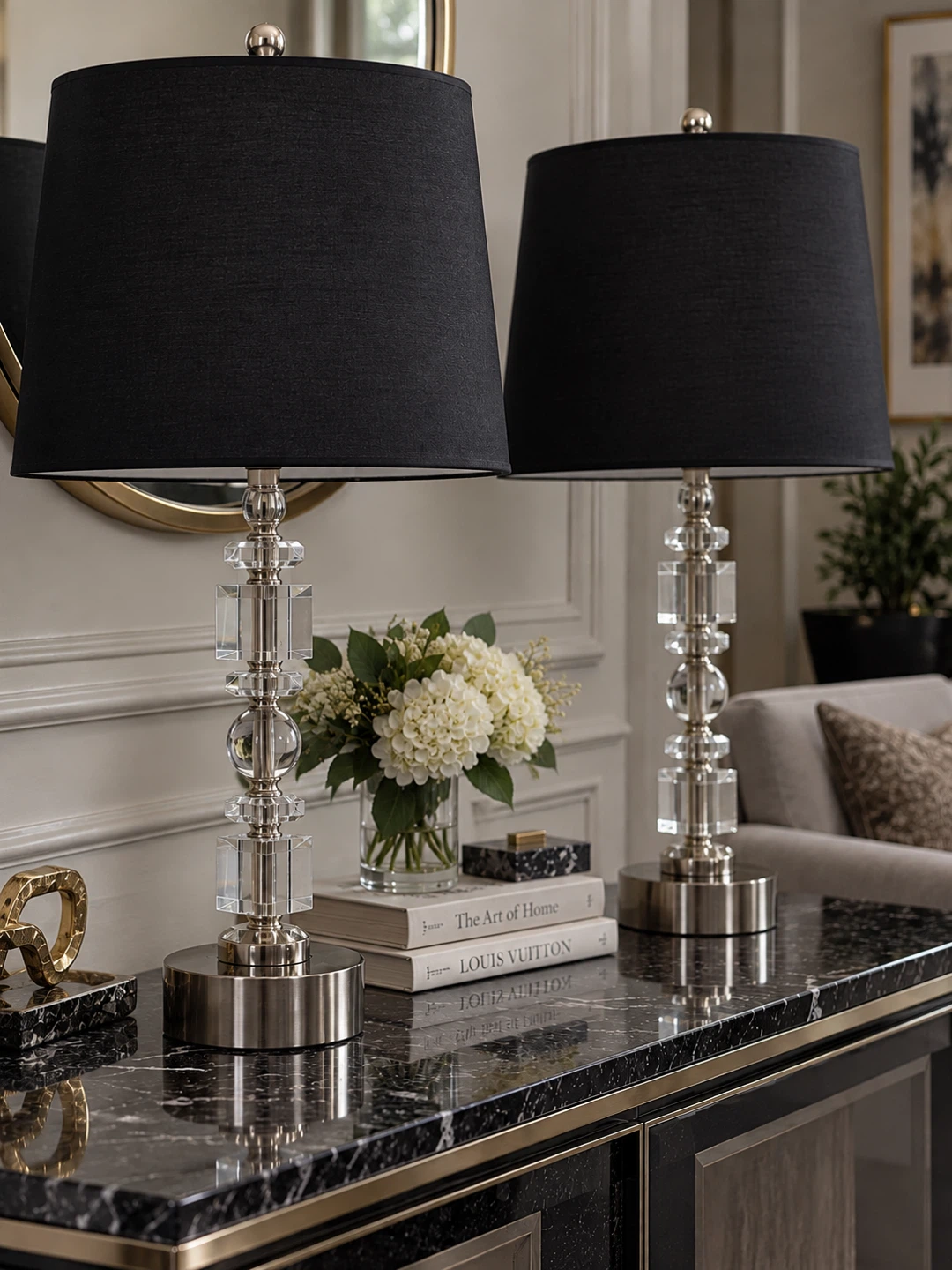Set of Two Crystal Table Lamps with Black Shades - photo 3