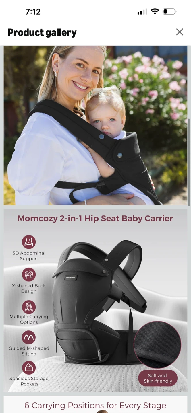 Momcozy 2-in-1 Ergonomic Hip Seat Baby Carrier - photo 2