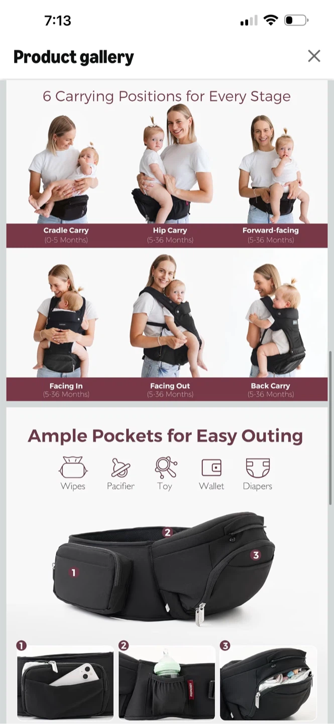 Momcozy 2-in-1 Ergonomic Hip Seat Baby Carrier - photo 3