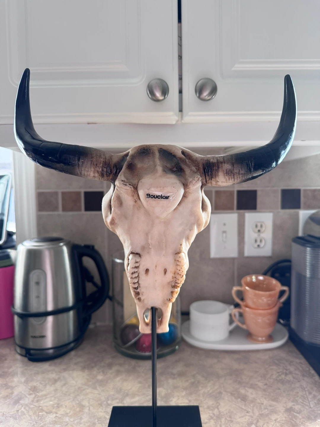 Bouclair decorative bull skull on stand - photo 3