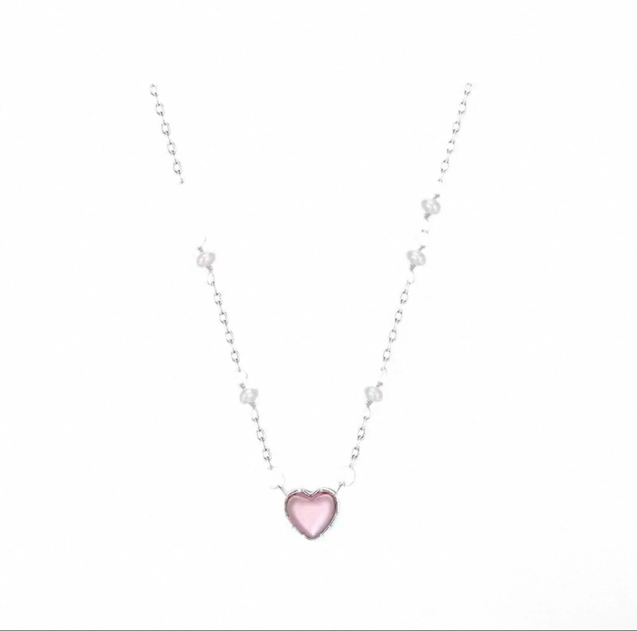 Pink Heart & Freshwater Pearl Silver Necklace - photo 2