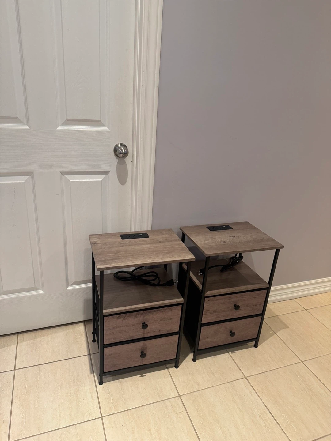 Set of Two Bedside Tables with Charging Stations