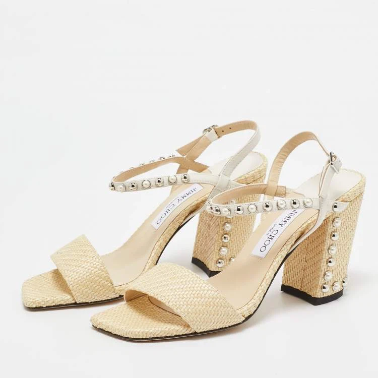 🏈Jimmy Choo Raffia and Leather Aadra Sandals