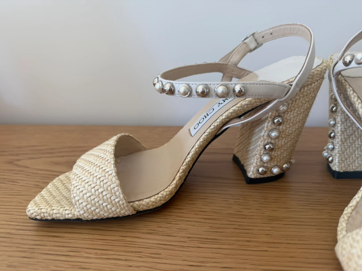 🏈Jimmy Choo Raffia and Leather Aadra Sandals - photo 3