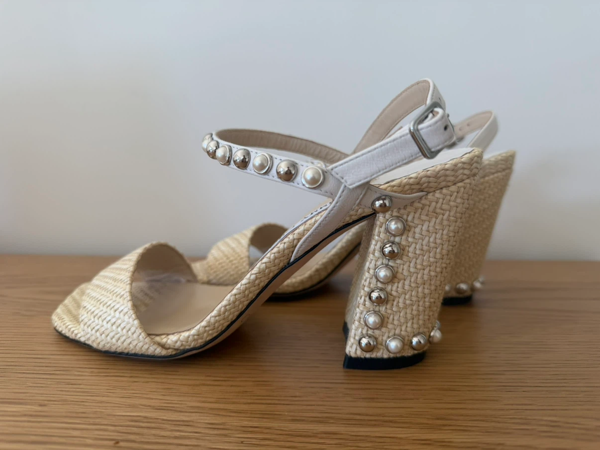 🏈Jimmy Choo Raffia and Leather Aadra Sandals - photo 5