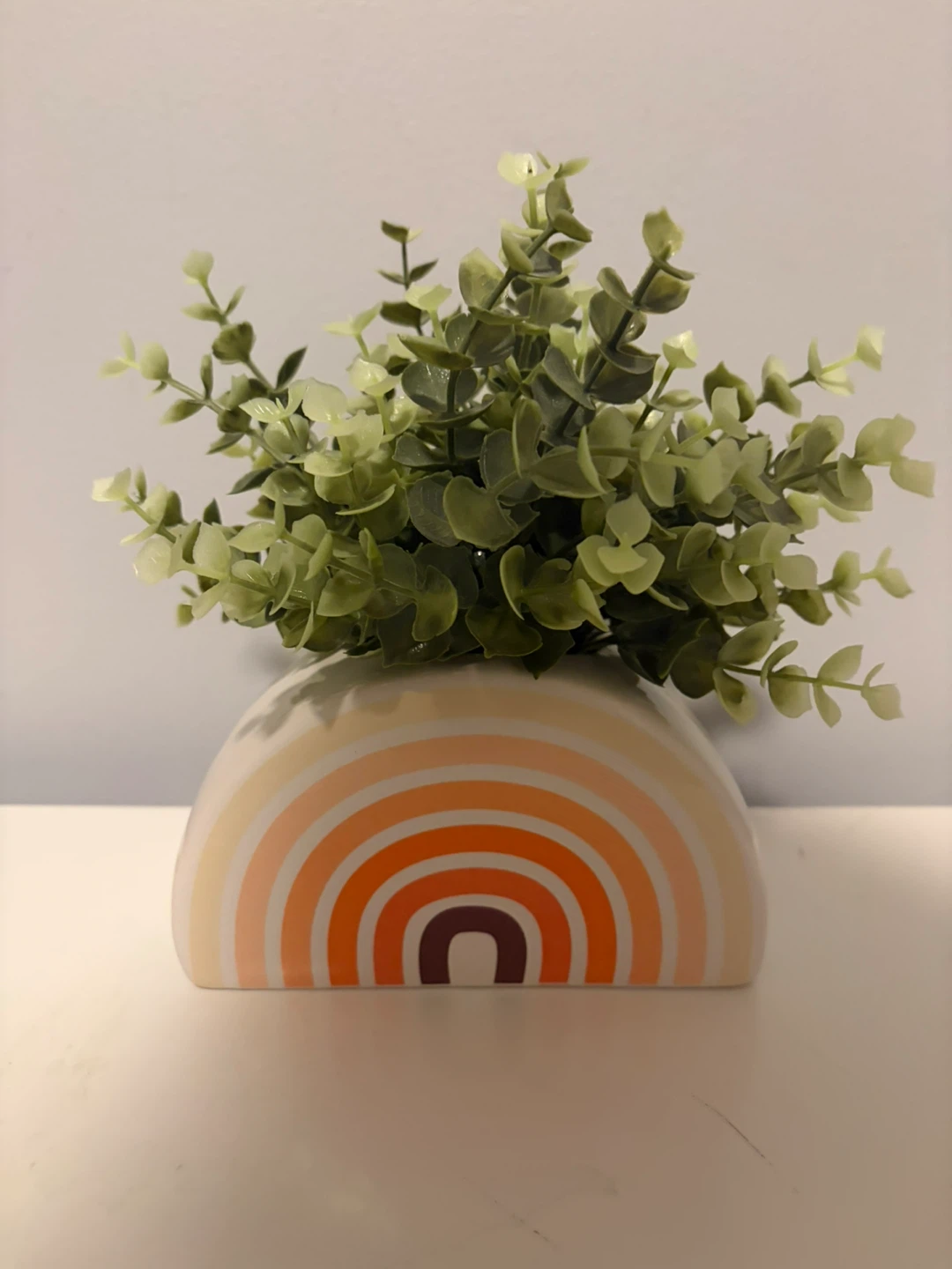 Rainbow Ceramic Planter with Artificial Plant 🏈