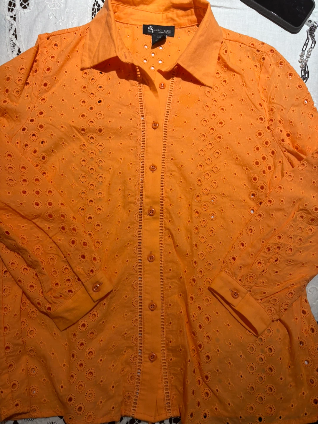 🏈Alison Sheri Orange Eyelet Shirt