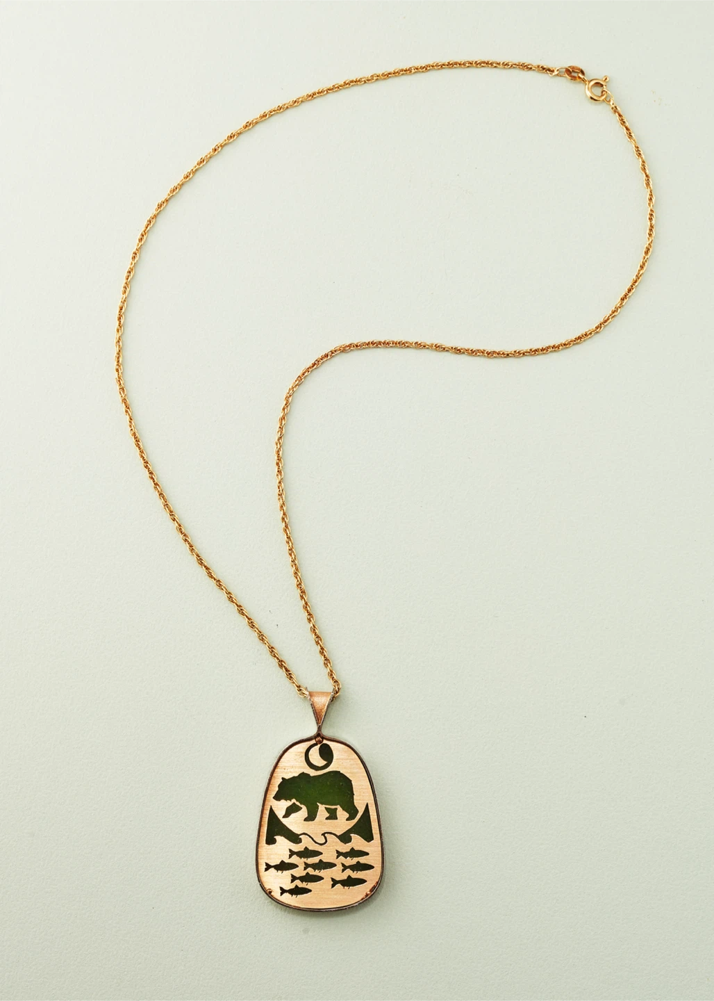Dennis Kangasniemi 14K Gold & BC Jade Bear Pendant Necklace - photo 2
