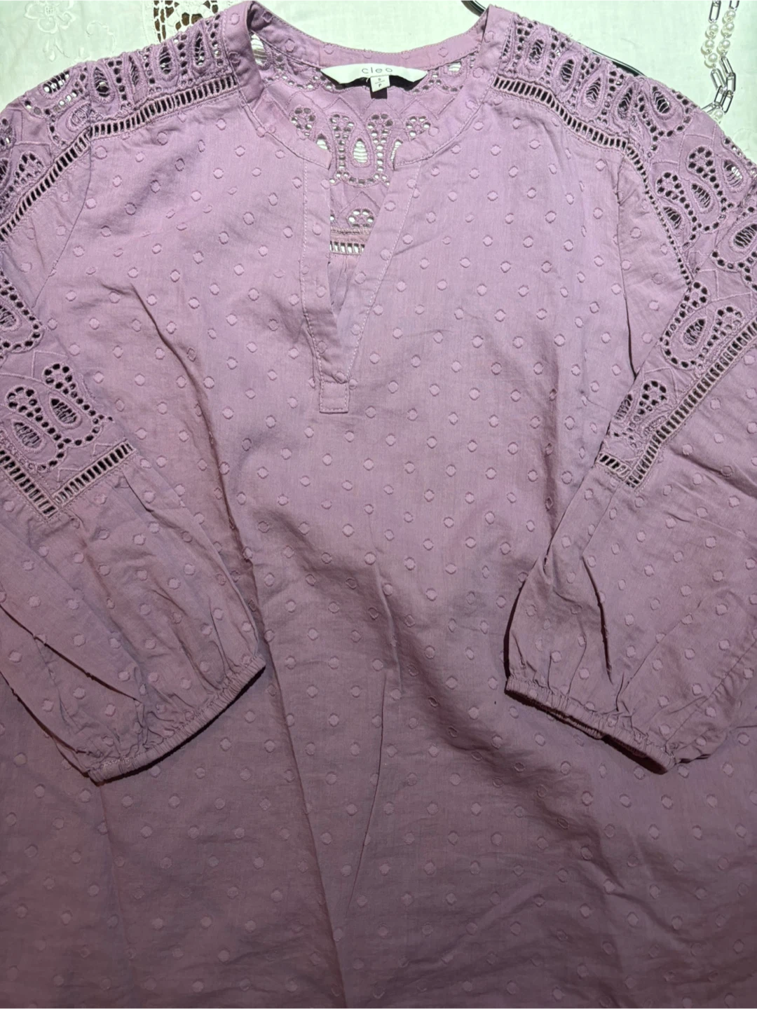 🏈Cleo Lavender Lace Detail Blouse