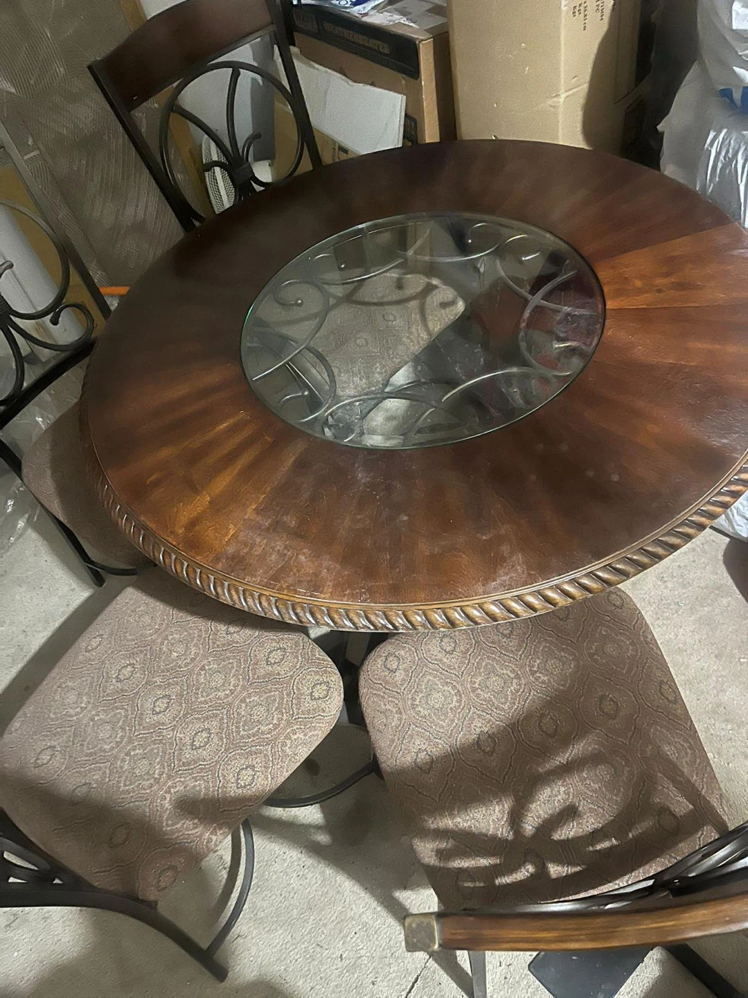 Round Wood and Glass Dining Table Set