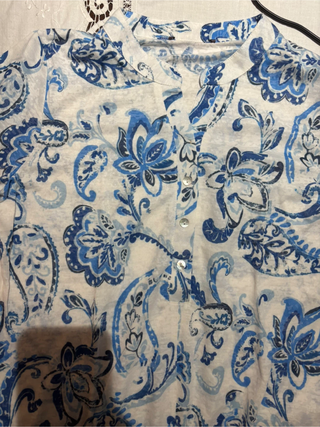 Blue Paisley Print Button-Front Top