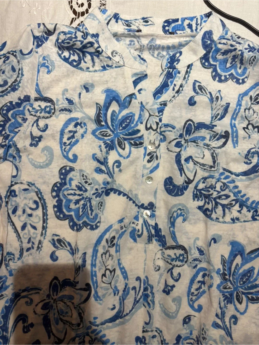 Blue Paisley Print Button-Front Top