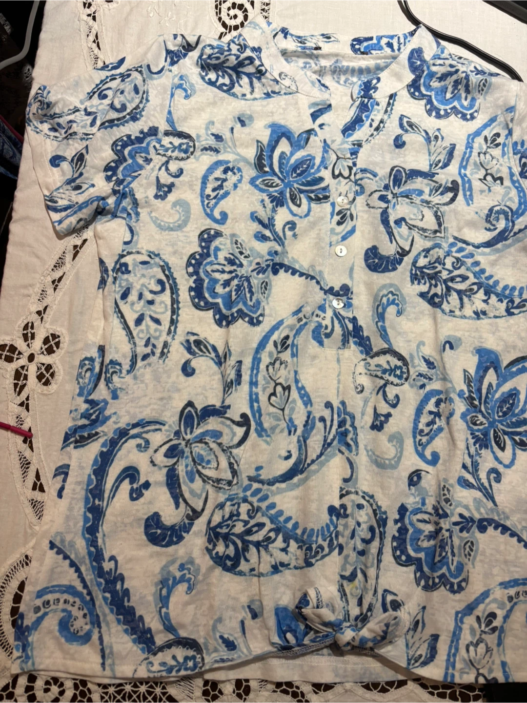 Blue Paisley Print Button-Front Top - photo 2