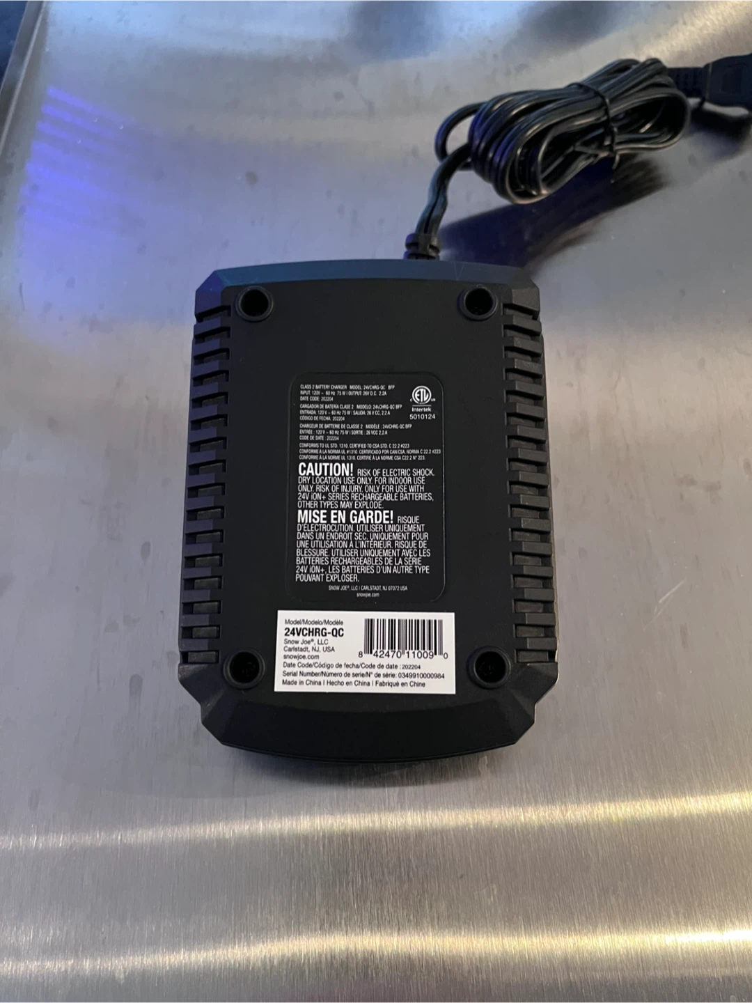 Snow Joe 24V Max Ion+ Quick Charger - photo 2