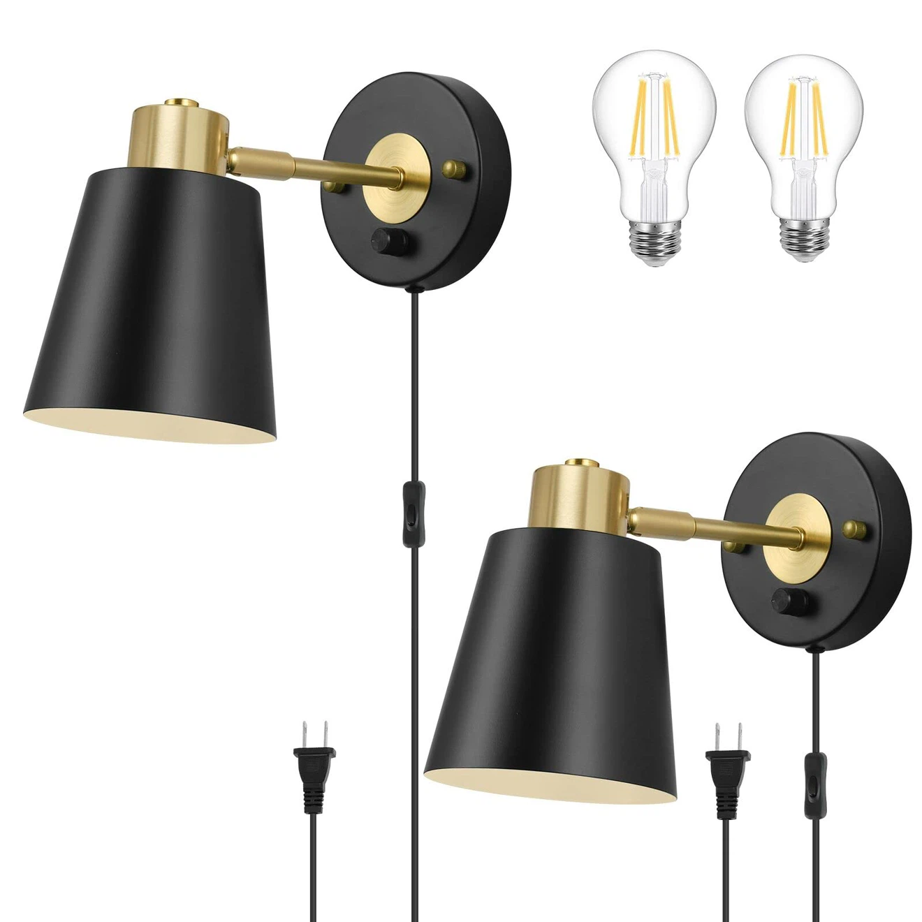 Set of 2 Vatoni Black and Brass Wall Sconces (2 pair)