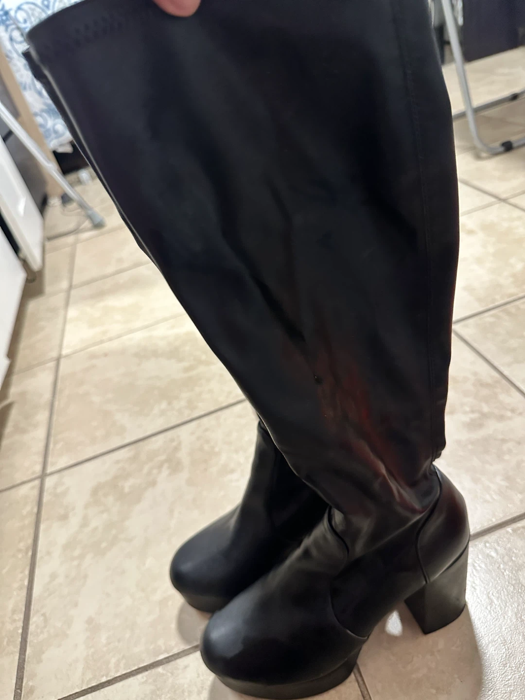 Black Knee-High Platform Boots Size 6.5 - photo 3