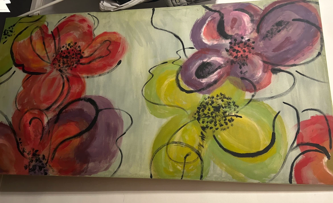 Hand-painted floral canvas colorful blooms (79 x 41 inch)
