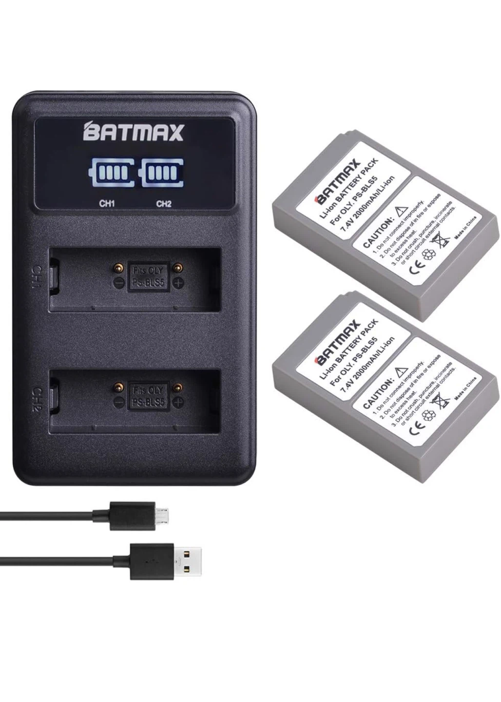 Batmax Dual Charger and 2 Batteries for OLY PS-BLS5