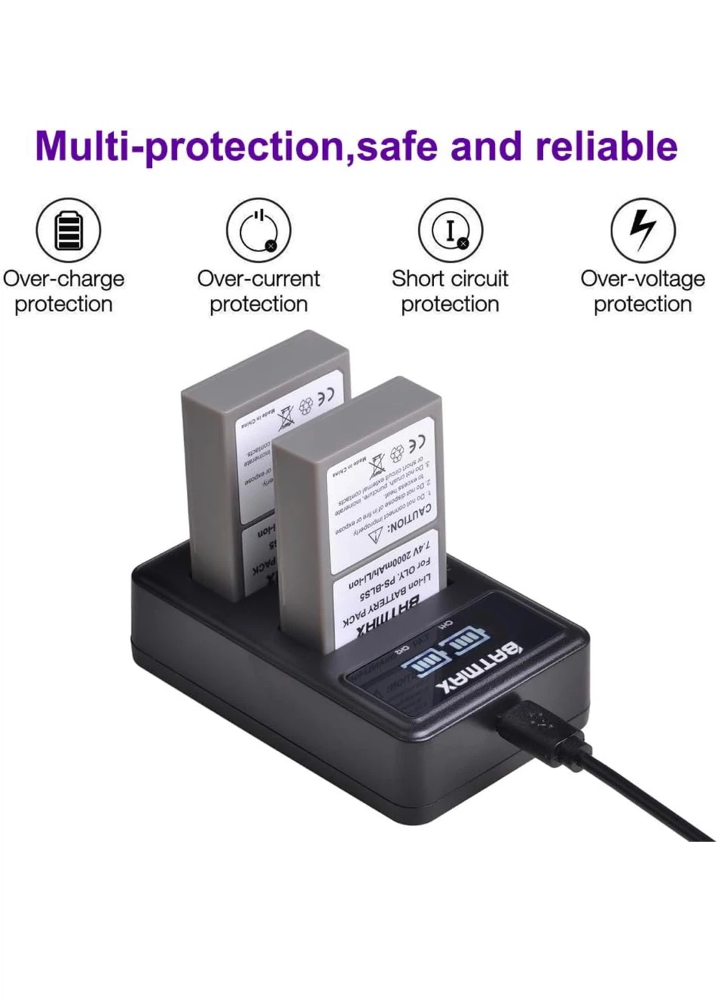 Batmax Dual Charger and 2 Batteries for OLY PS-BLS5 - photo 2