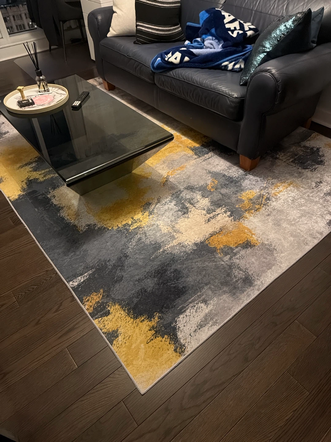 Abstract Area Rug Grey Yellow
