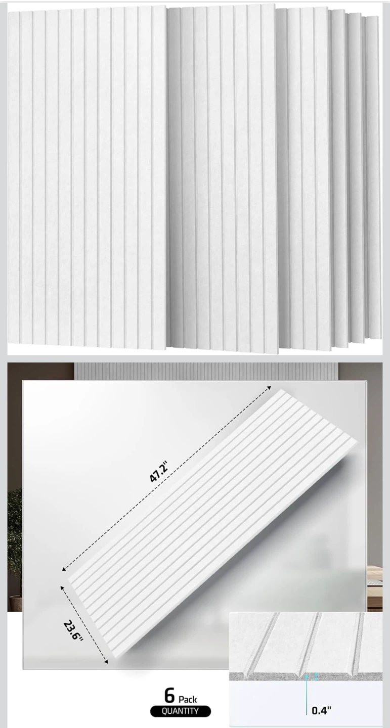 6 Pack White Slat Acoustic Wall Panels