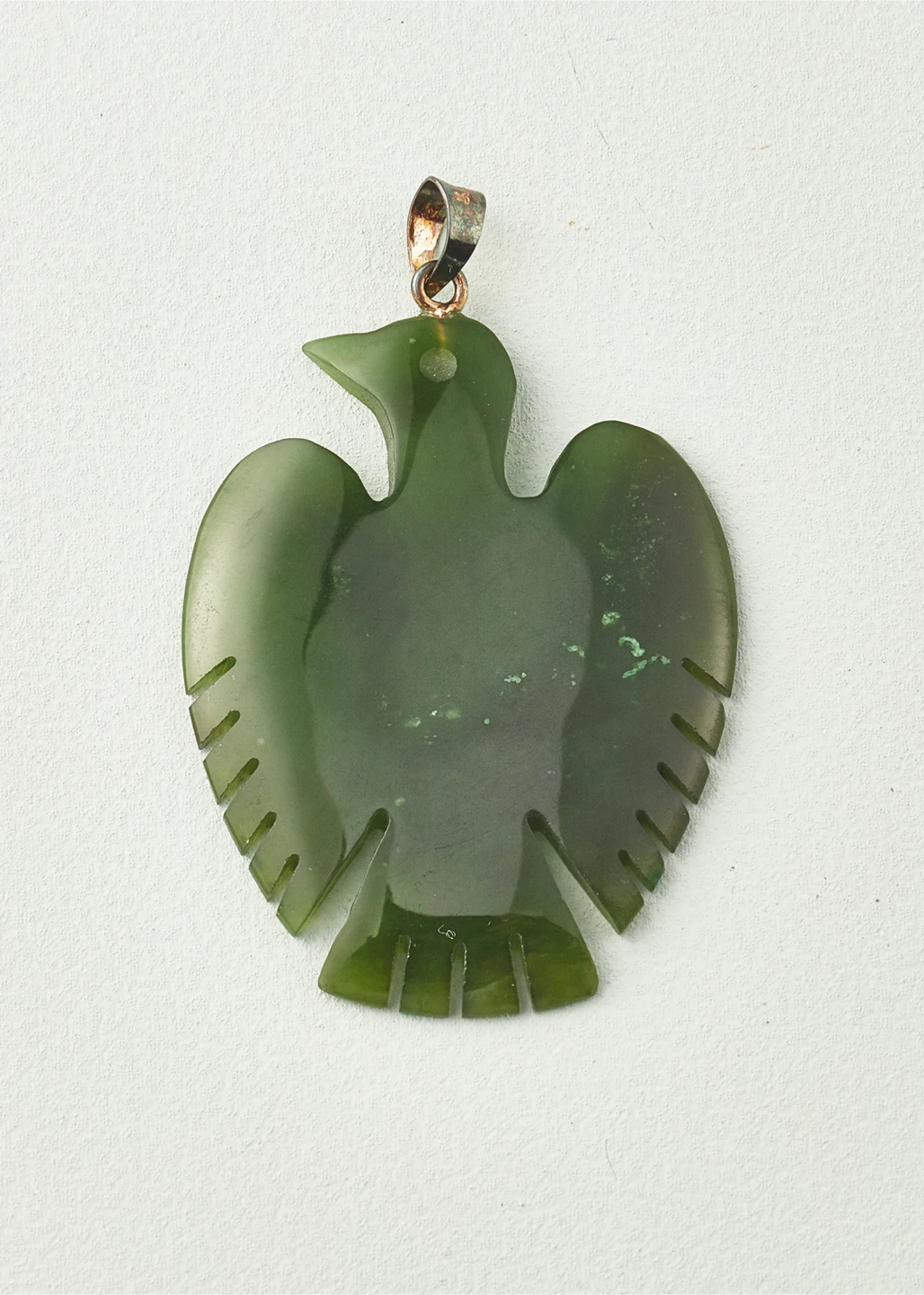 Vintage Canadian BC Nephrite Jade Thunderbird Silver Pendant