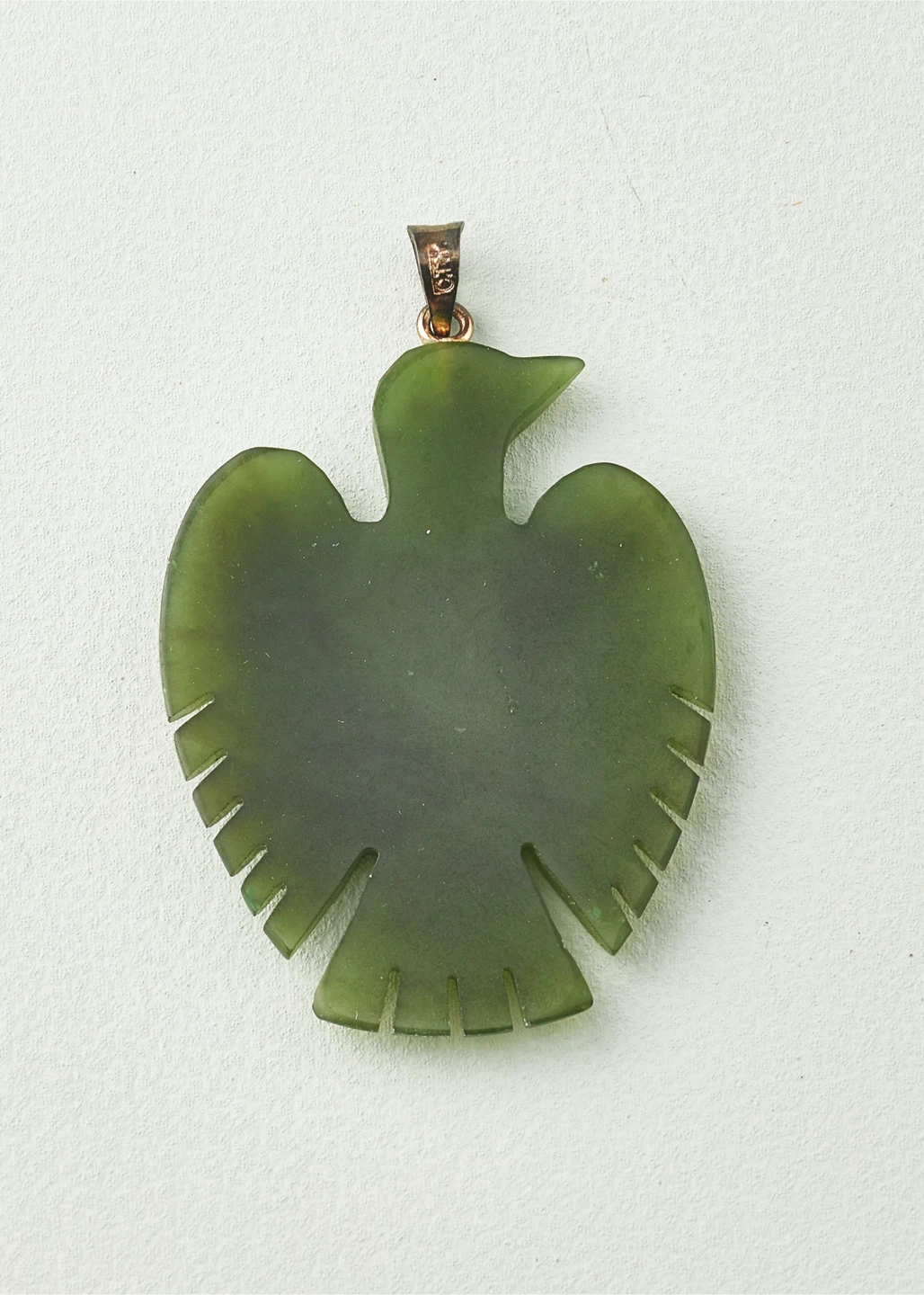 Vintage Canadian BC Nephrite Jade Thunderbird Silver Pendant - photo 2
