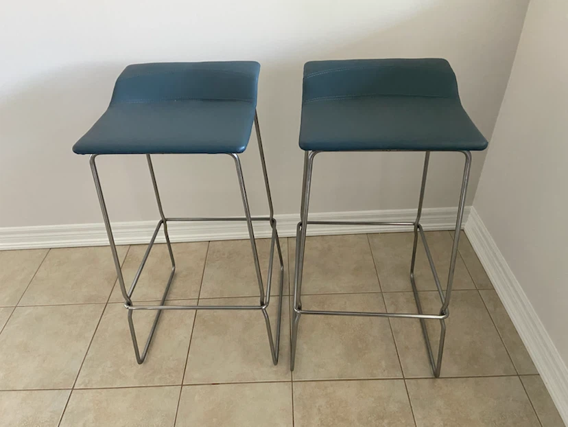 Black L-Shaped Desk and Two Blue Bar Stools - photo 2